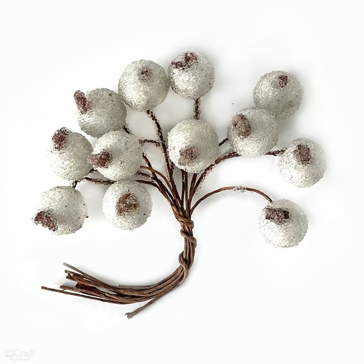 Levně 3D ozdobné větvičky bílých bobulí (vánoční dekorace)