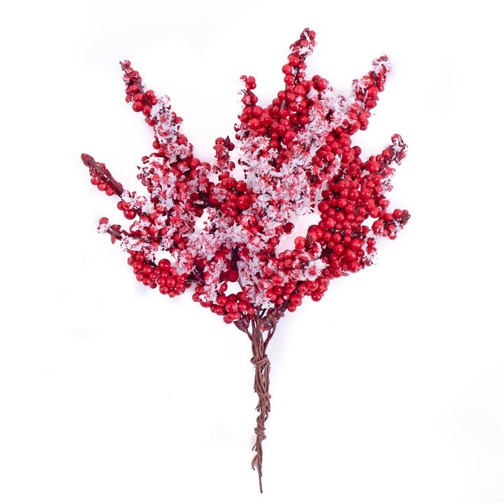 Levně 3D ozdobné větvičky malých červených bobulí (vánoční dekorace)