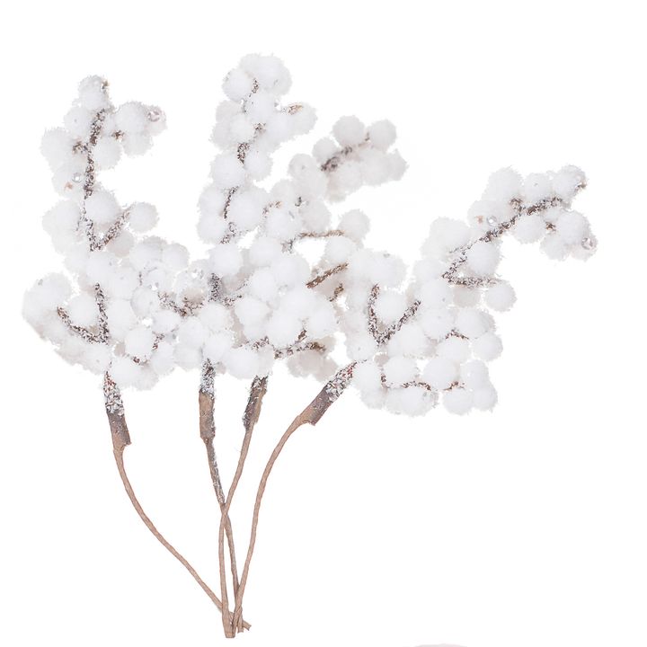Levně 3D ozdobné větvičky s bílými bobulemi 4 ks (vánoční dekorace)
