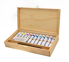 Set uměleckých olejových barev Ladoga v dřevěném boxu / 12x18ml