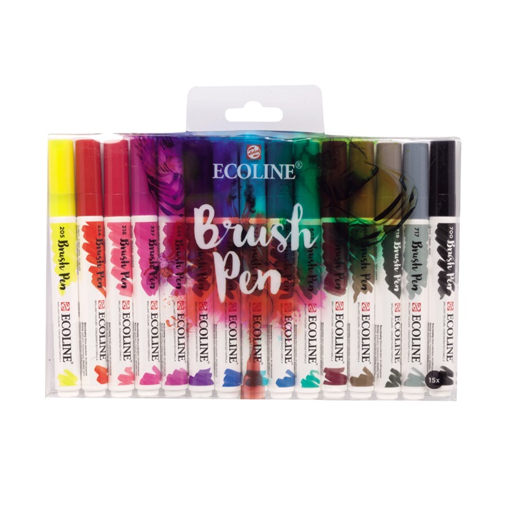 Levně Akvarelové pera Ecoline Brush Pen / 15 dílná sada (akvarelové pera Royal)
