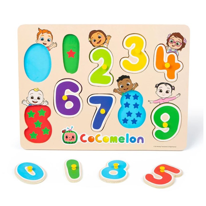Levně Dřevěná vkládačka Cocomelon čísla (dětská dřevěná vkládačka)