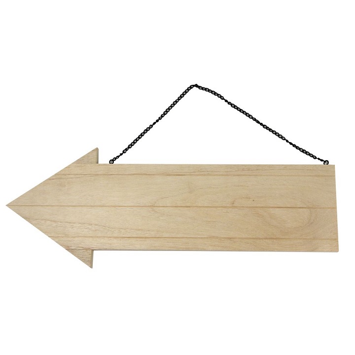 Levně Dřevěná závěsná tabulka ve tvaru šipky s kovovým řetězem (dřevěné)