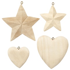 Dřevěné dekorace - srdce a hvězdy - 4 ks