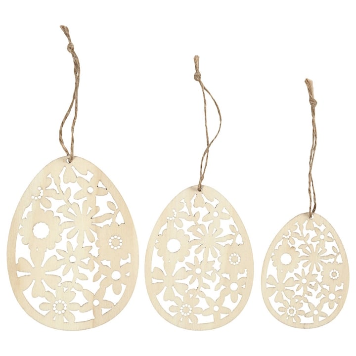 Levně Dřevěné ornamenty - vajíčka 3 ks (velikonoční dekorace)