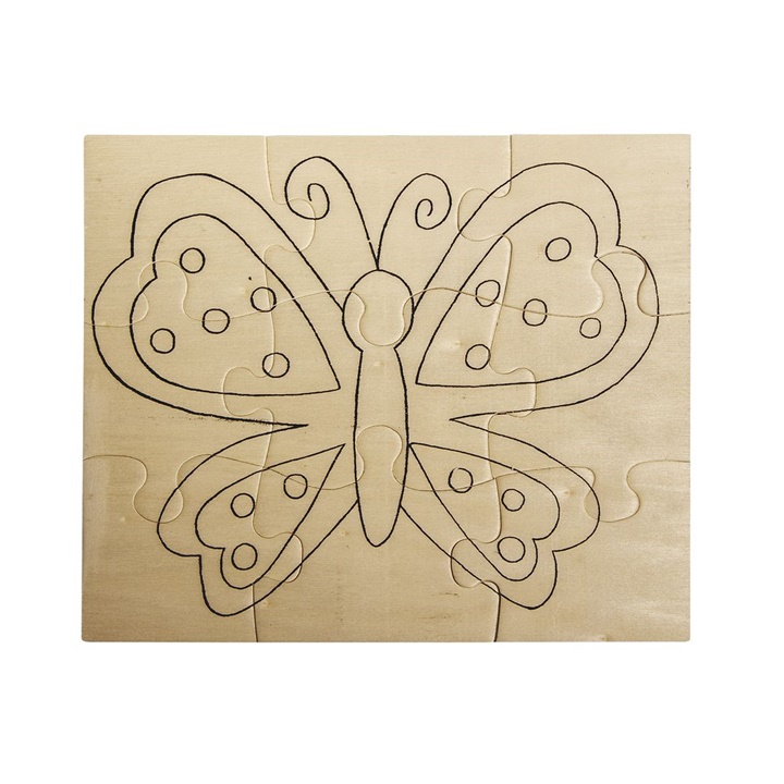 Levně Dřevěné puzzle motýl 17.6 x 14.7 cm (puzzle pro vybarvení)