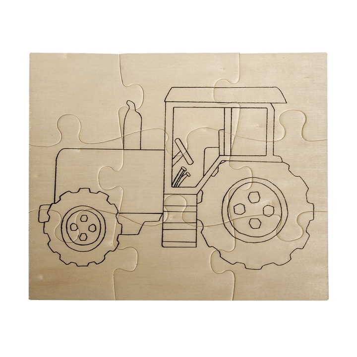 Levně Dřevěné puzzle traktor 17.6 x 14.7 cm (puzzle pro vybarvení)