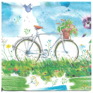 Ubrousky na dekupáž Watercolour Bicycle - 1 ks