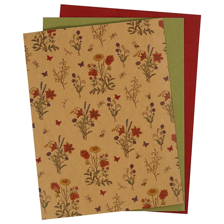 Levně Papír z umělé kůže Flowers - 3 listy, 1 balení (kožený papír)
