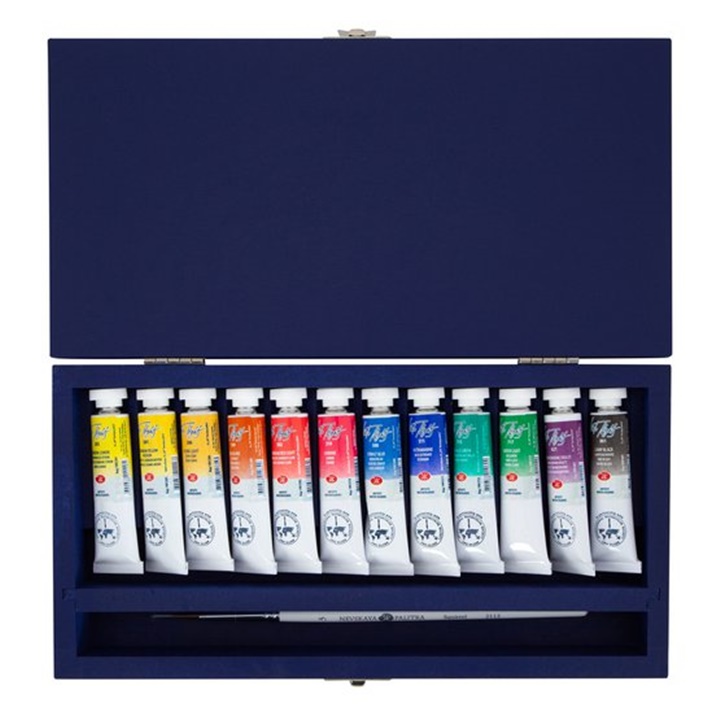 Profesionální akvarelové barvy White Nights v dřevěném boxu 12 x 10 ml