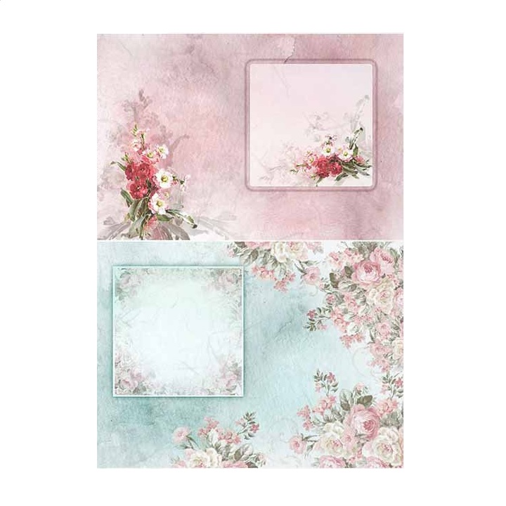 Levně Rýžový papír A4 ITD - Květinové rámečky (Rýžový papír A4 na dekupáž)