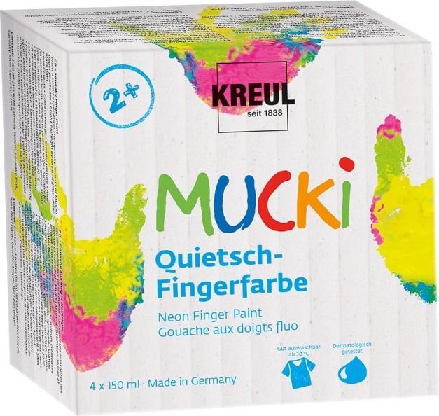 Levně Sada barev na prsty MUCKI | neonové odstíny 4 x 150 ml (barvy pro děti)