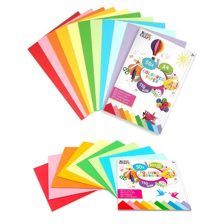 Levně Sada barevných papírů 50 ks / různé velikosti (barevný papír pro děti)