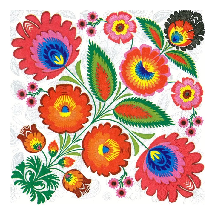 Levně Ubrousky na dekupáž - Květinový folkový vzor - 1 ks (ubrousky na dekupáž)